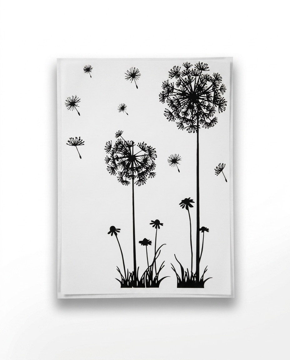 Black dandelion silhouette wall decal design flat sheet