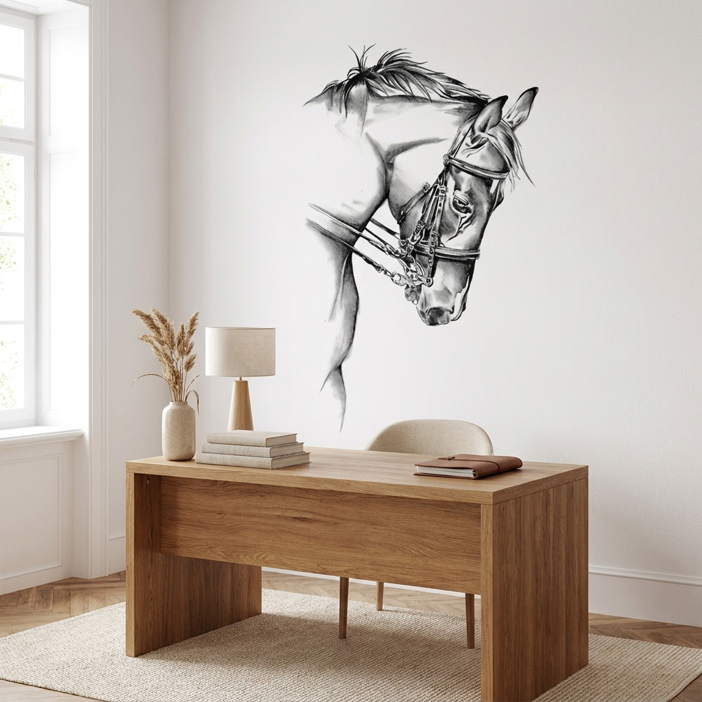 Horse sketch wall decal in home office