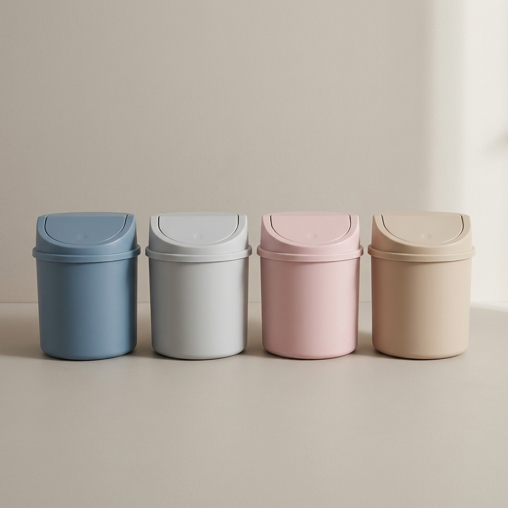 Mini trash can color options blue grey pink beige