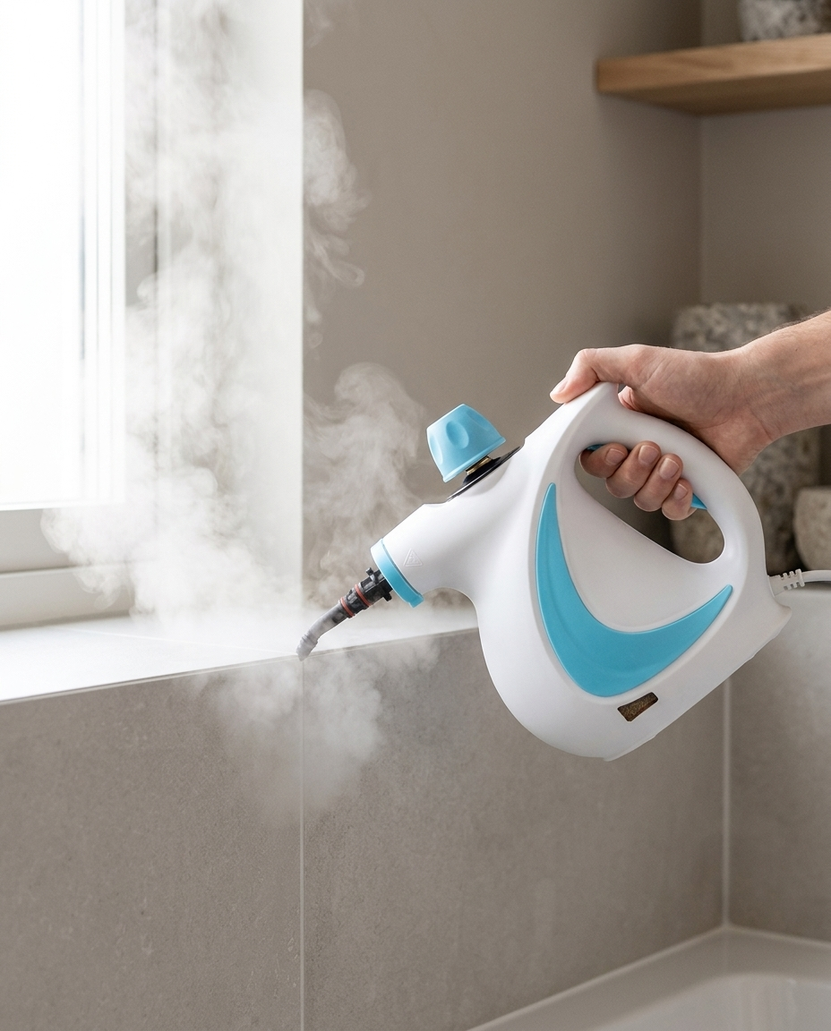 MightySteam QuickClean sanitizing bathroom tile grout