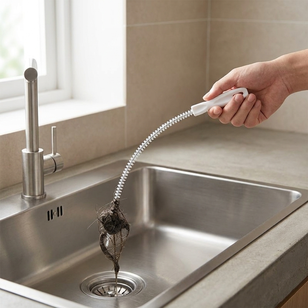 Drain unblocker pulling hair clog from sink drain