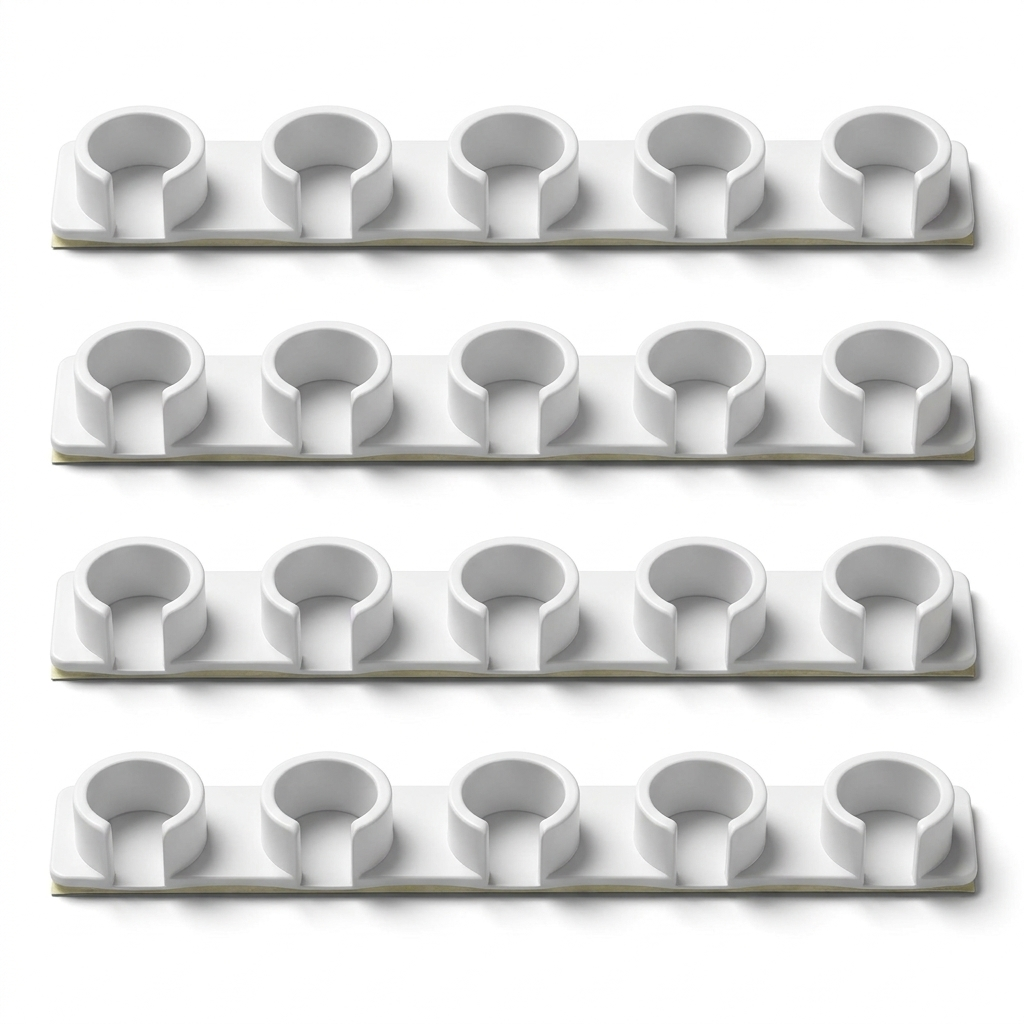 Set of four white adhesive spice jar clip strips - white background