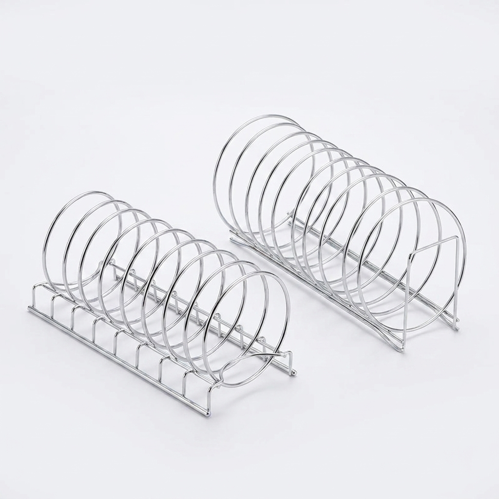 Stainless steel wire dish drying rack organizer on white background