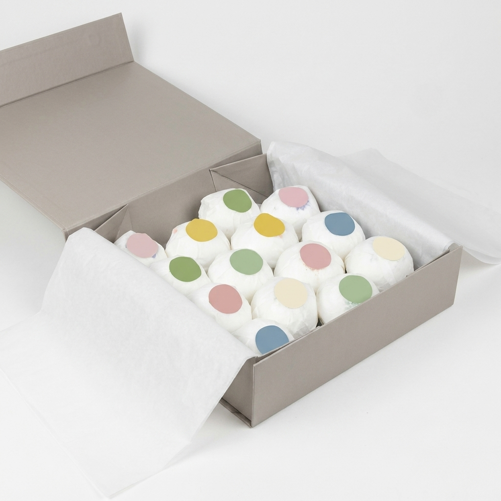 Gift box of 14 individually wrapped natural bath bombs