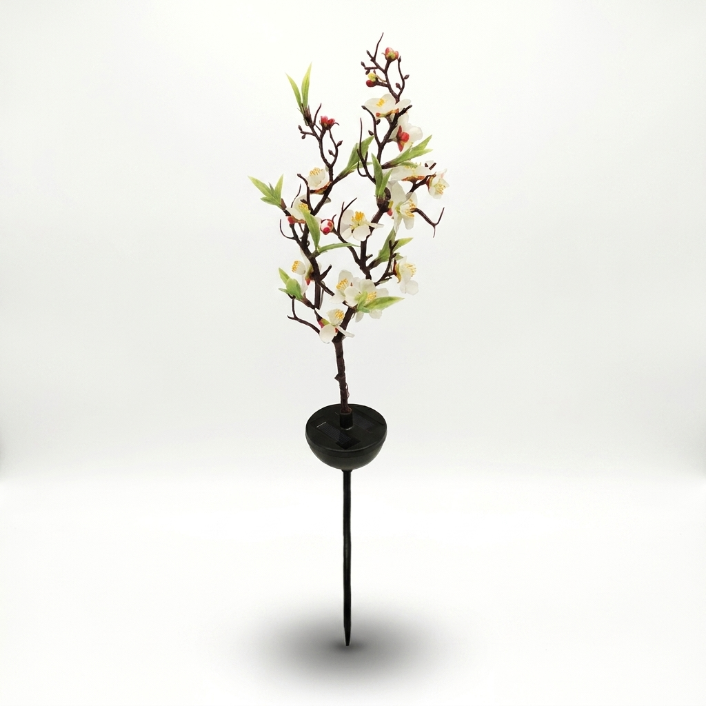 Solar cherry blossom garden stake light on white background