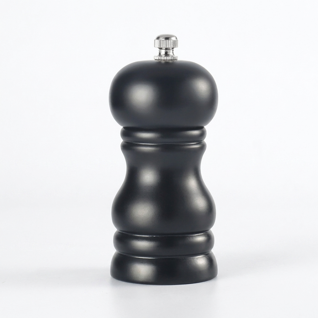 4-inch matte black wood pepper mill - white background