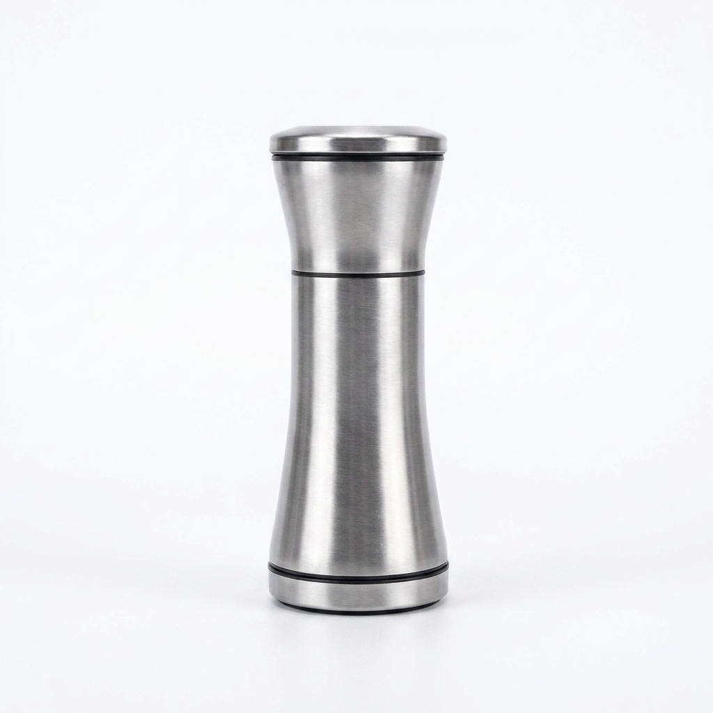 Compact hourglass stainless steel pepper grinder