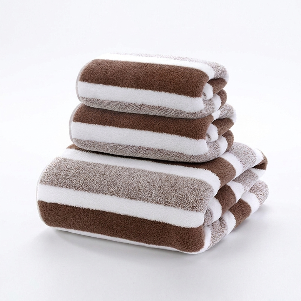 Folded 3-piece striped soft bath towel set