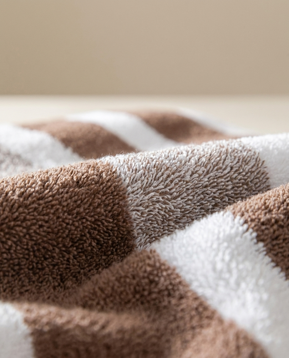 Close-up of the plush pile and stripe pattern of the towel