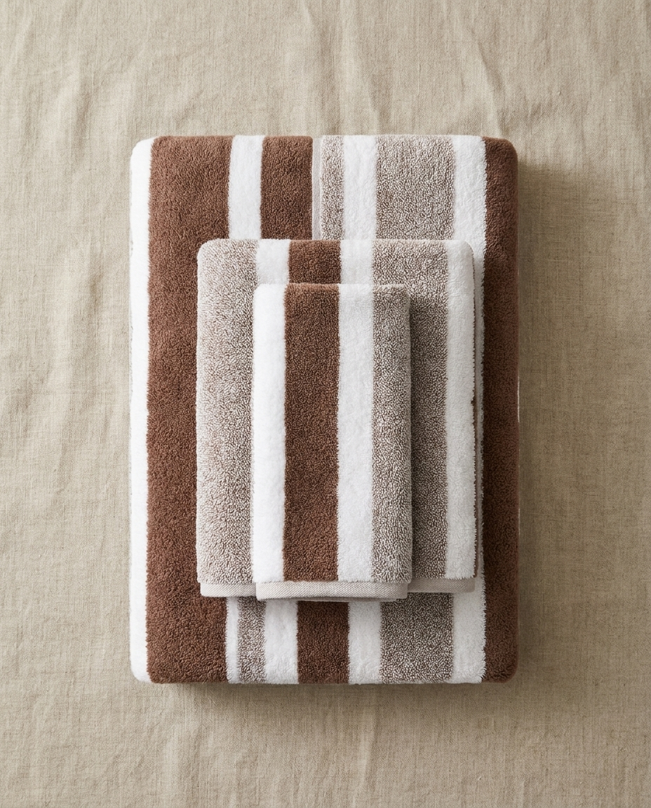 Flat-lay of the 3-piece striped soft towel set