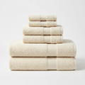 6-piece plush cotton bath towel set folded and stacked
