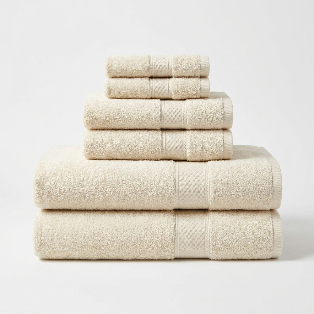 6-piece plush cotton bath towel set folded and stacked