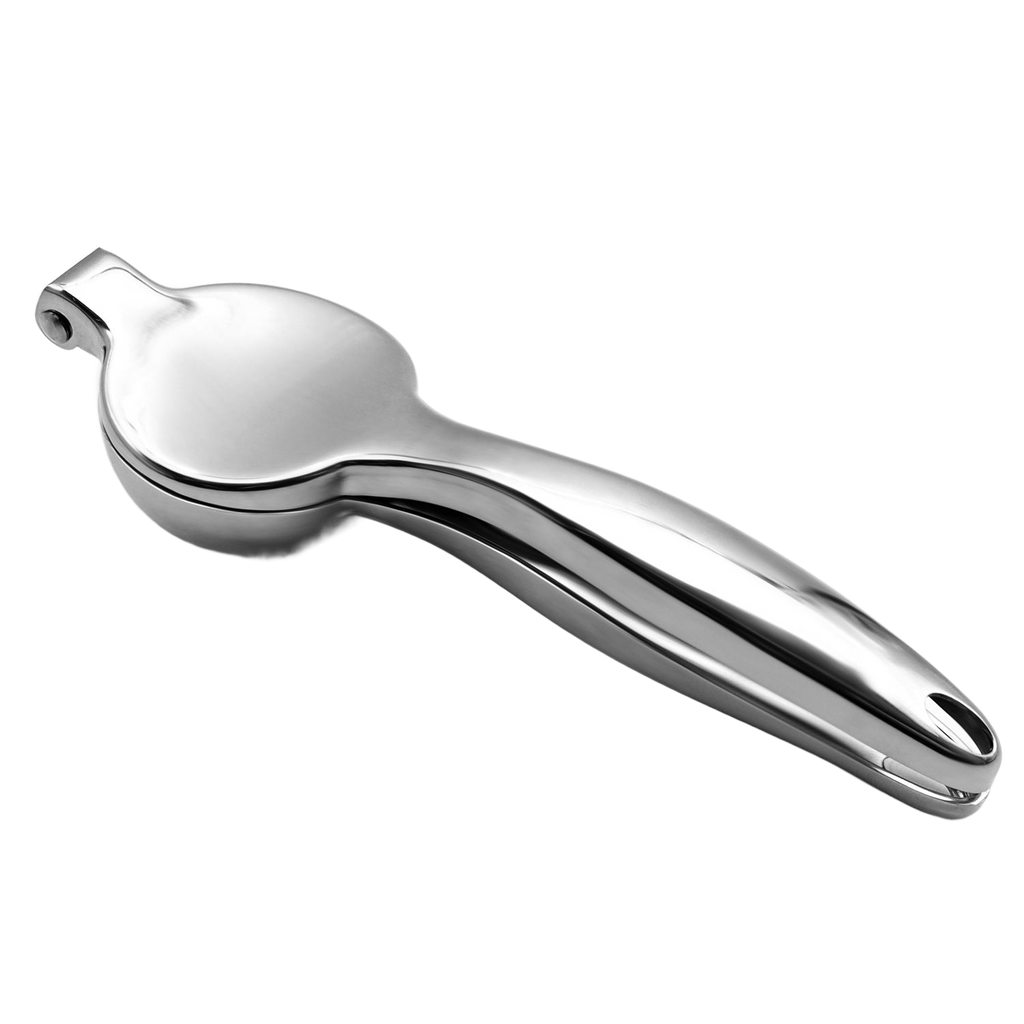 Stainless steel manual lemon squeezer - white background