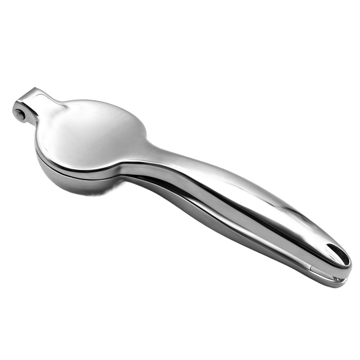 Stainless steel manual lemon squeezer - white background