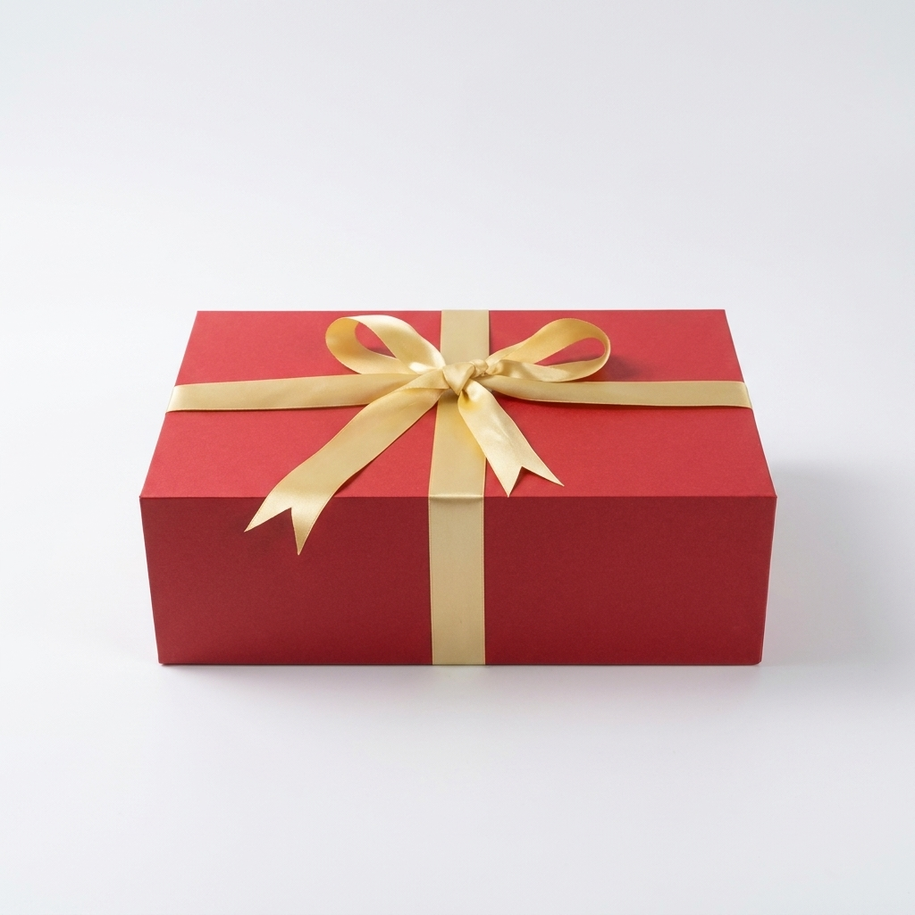 Red magnetic keepsake gift box with gold ribbon bow