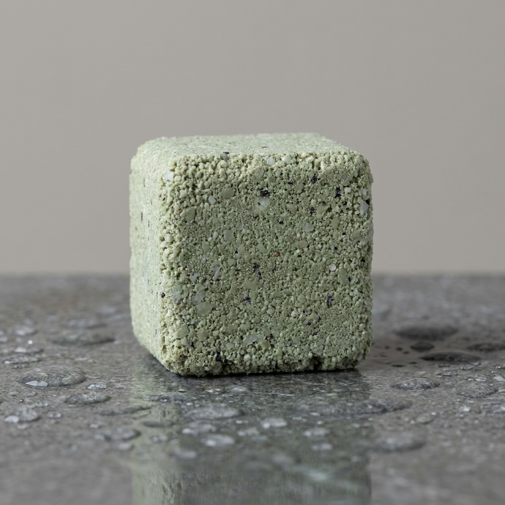 Close-up of an earthy herbal shower steamer