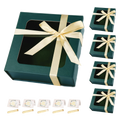 Emerald green gift boxes with clear window lid and cream ribbon, set of 5