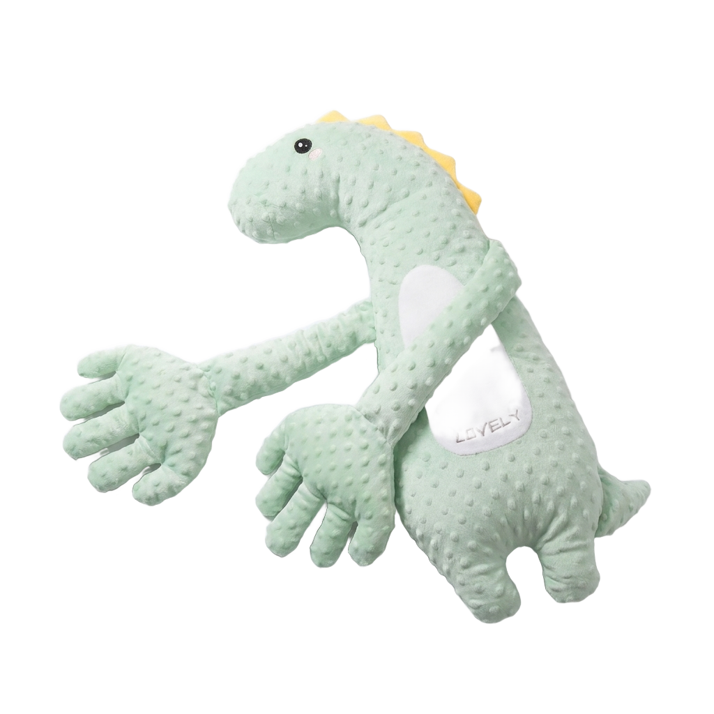 Green dinosaur baby soothing pillow on pure white background