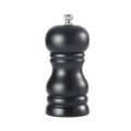 4-inch matte black solid wood pepper mill on a pure white background