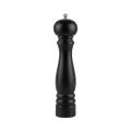 Matte black solid wood ceramic pepper grinder on a pure white background