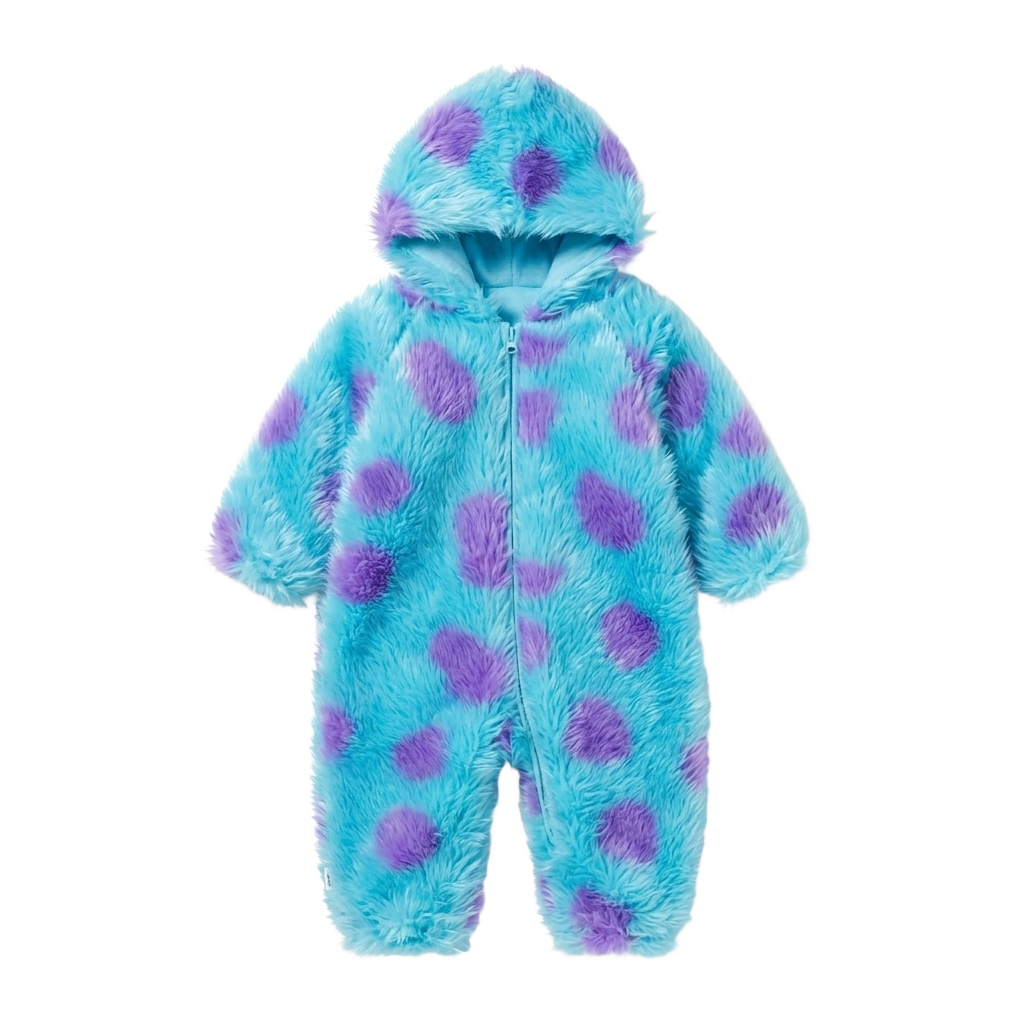 Hooded baby jumpsuit on pure white background
