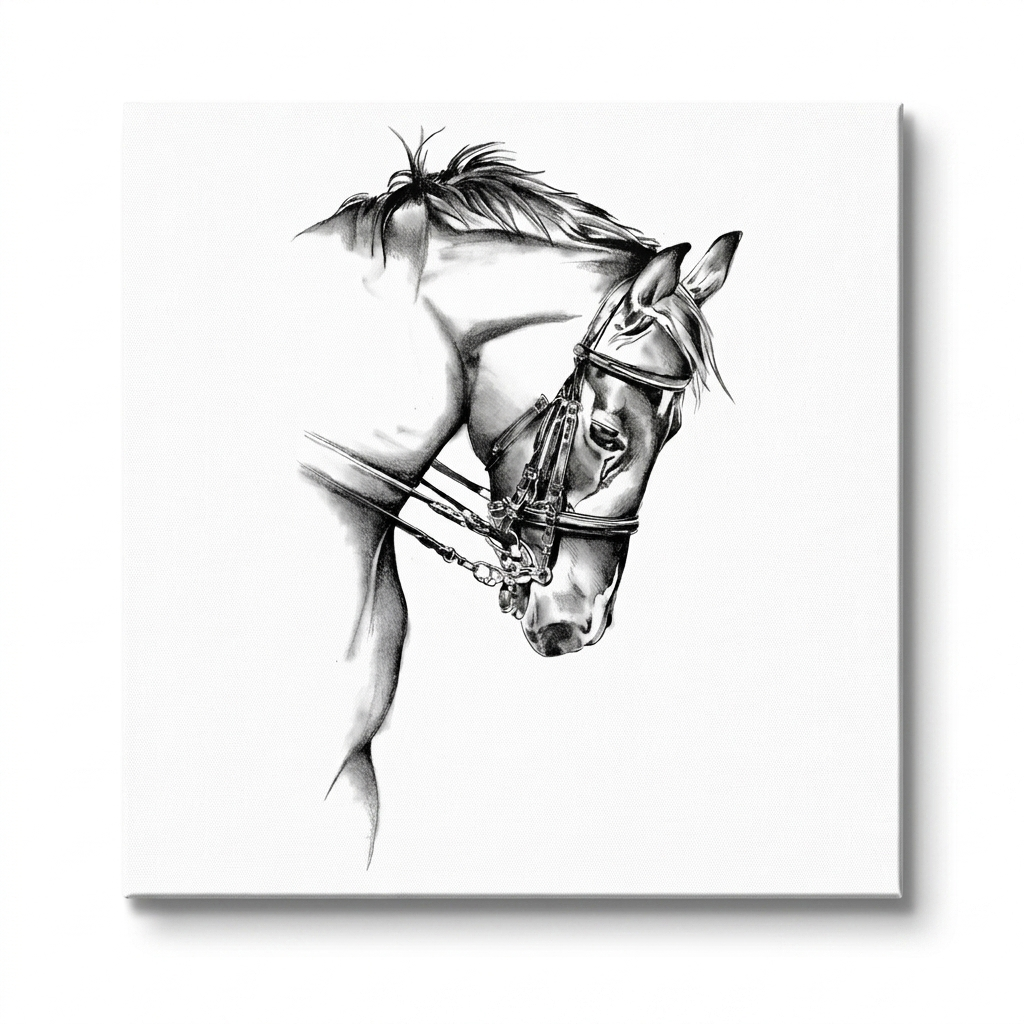 Black and white horse wall decal design on pure white background square packshot