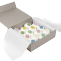 Luxury spa gift box of 14 individually wrapped natural bath bombs on a pure white background