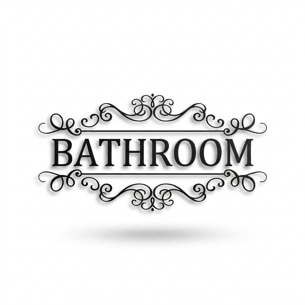 Decorative Bathroom door decal on pure white background square packshot