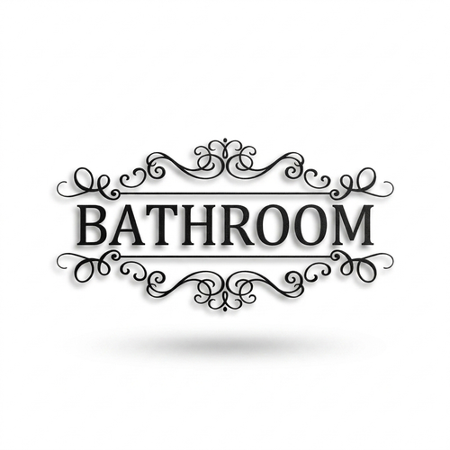 Decorative Bathroom door decal on pure white background square packshot