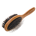 Double-sided bamboo pet grooming comb on pure white background, square ecommerce packshot