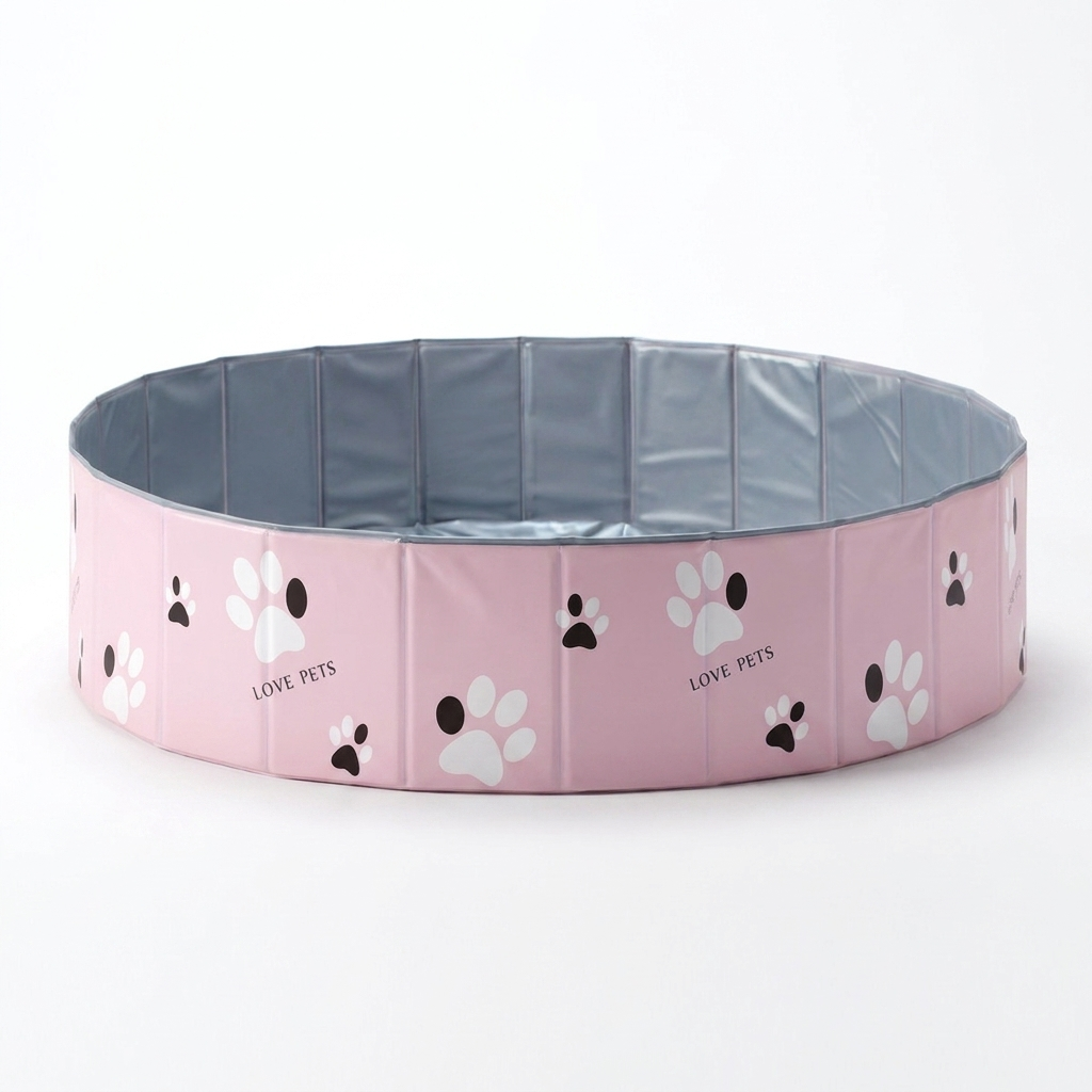 Portable foldable dog bathing pool on pure white background, square ecommerce packshot