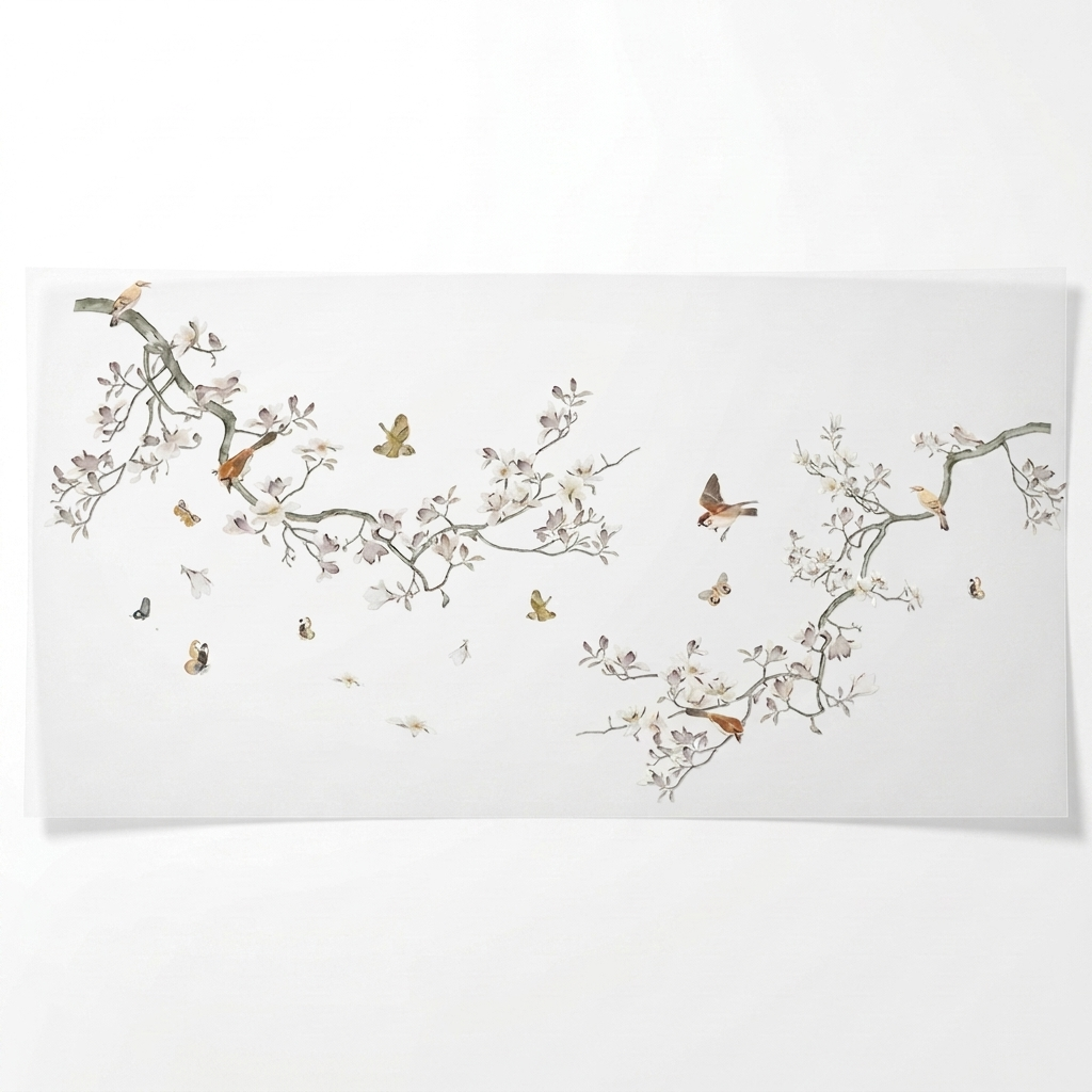 Bird and flower magnolia wall decal set on pure white background square packshot