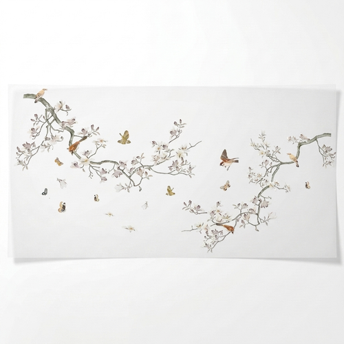 Bird and flower magnolia wall decal set on pure white background square packshot