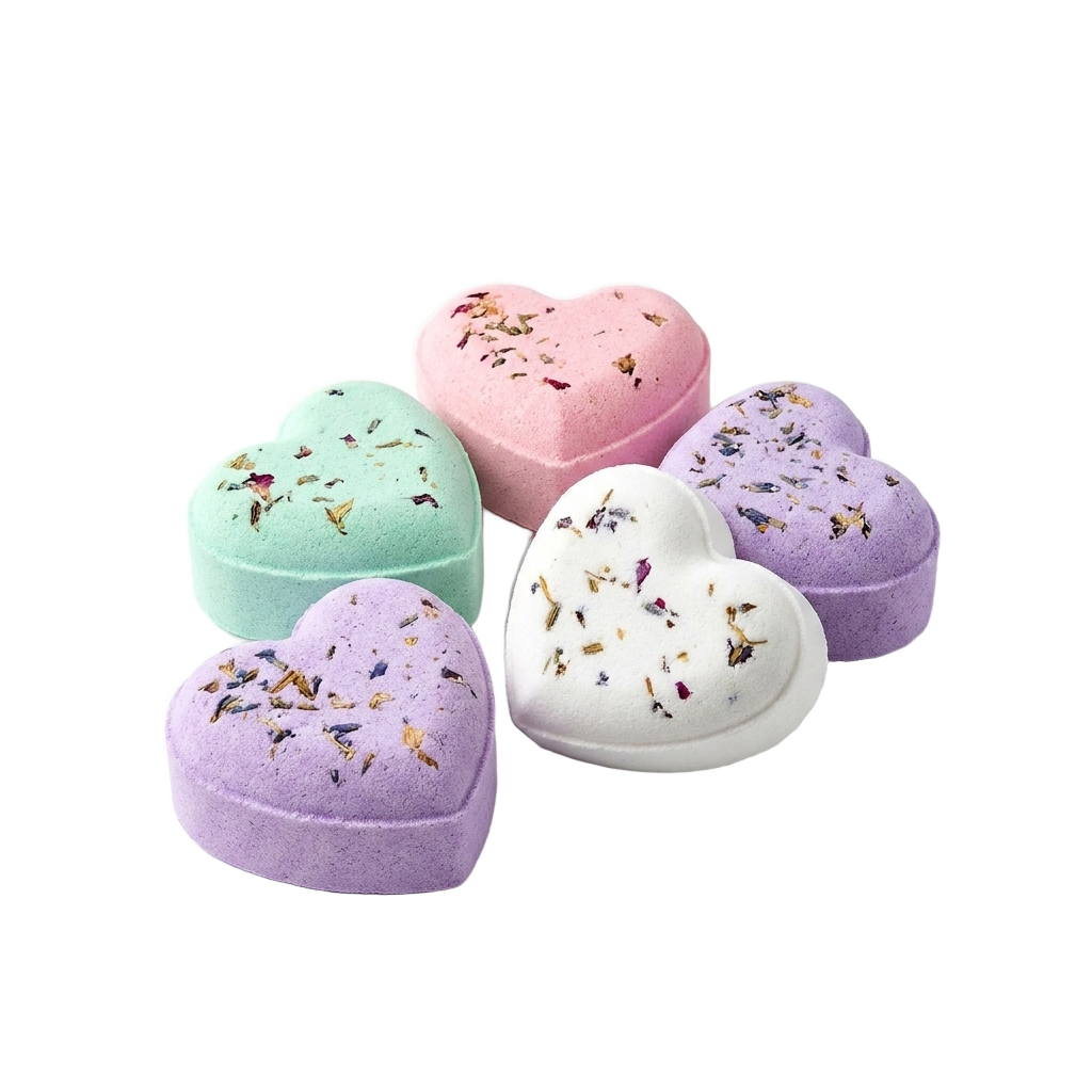 Heart shaped shower steamers gift box on pure white background