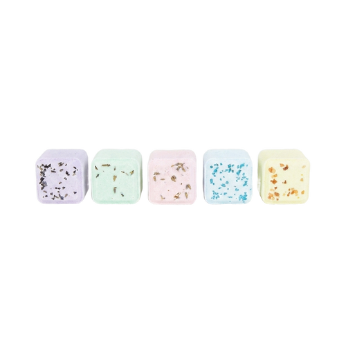 Aromatic shower fizzies 5-piece relaxation kit on pure white background