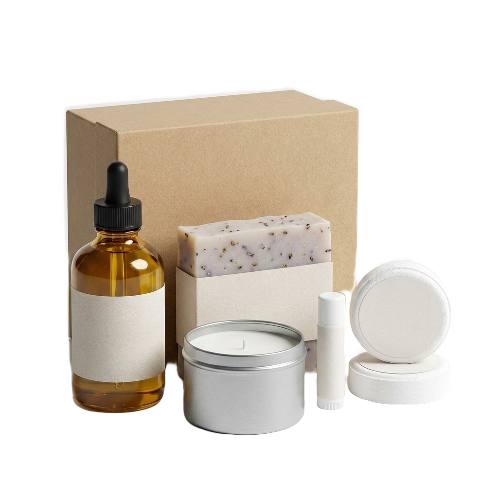 Serenity lavender spa set on pure white background