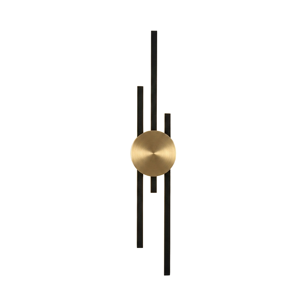 Black and gold modern wall sconce on pure white background
