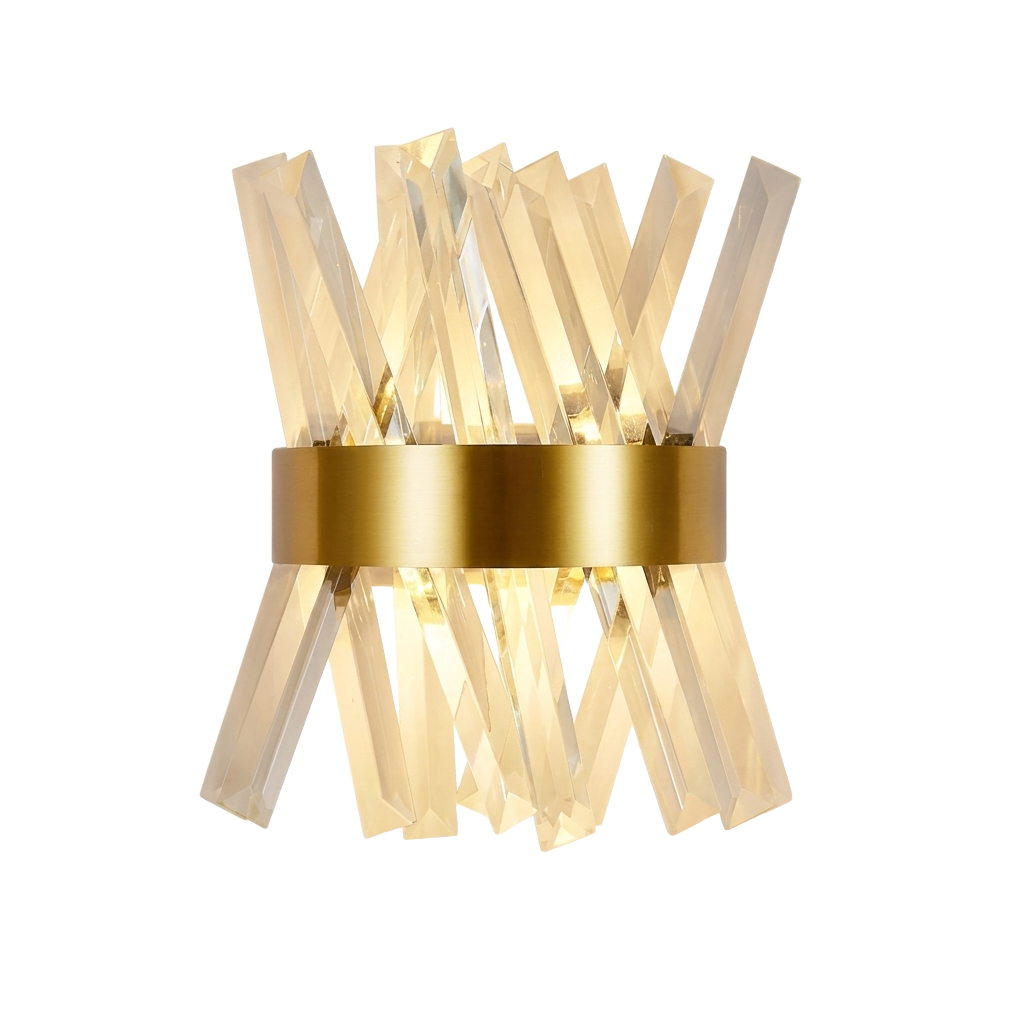 Crystal wall sconce with gold band on pure white background