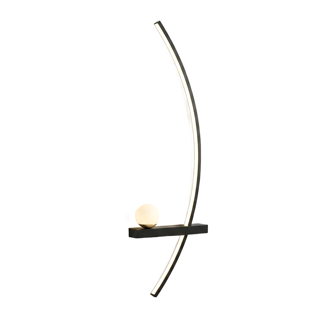 Curved arc LED wall lamp on pure white background