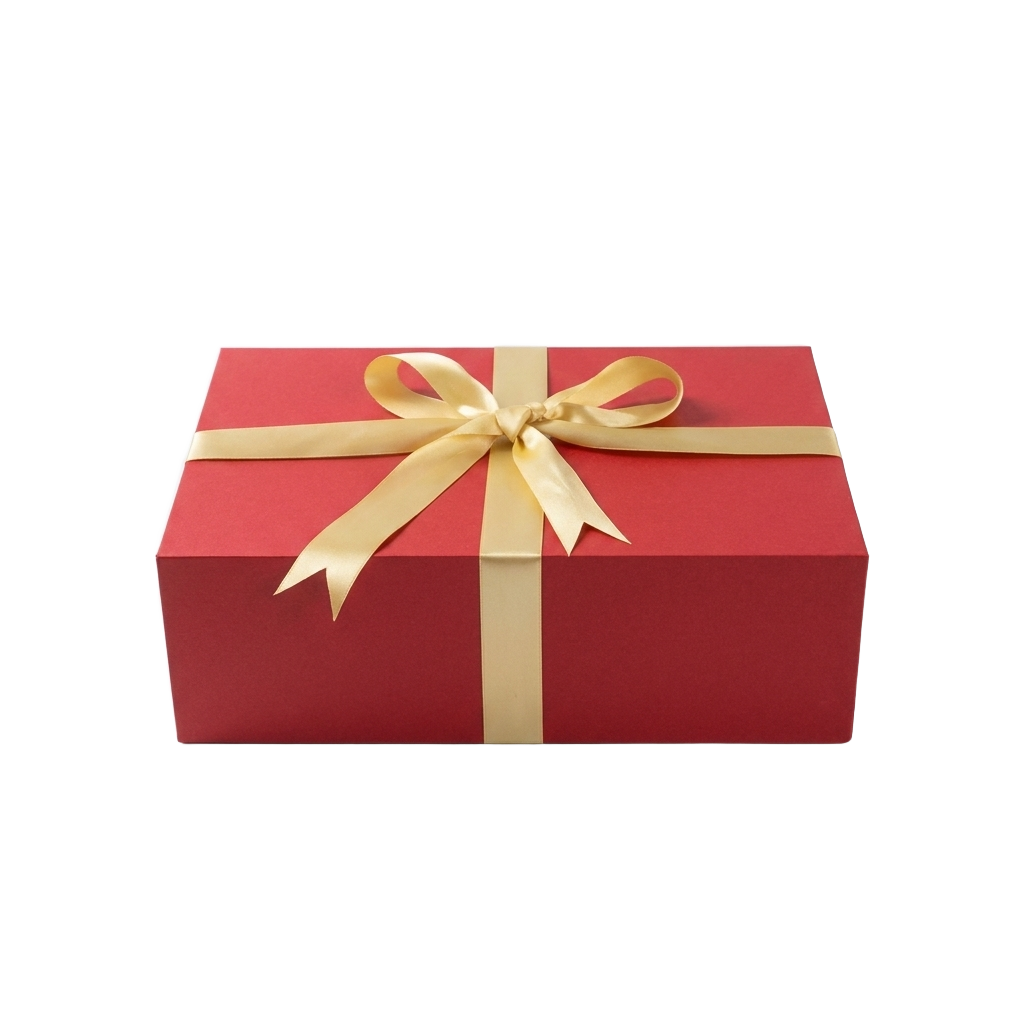 Luxury red keepsake box with magnetic closure on pure white background