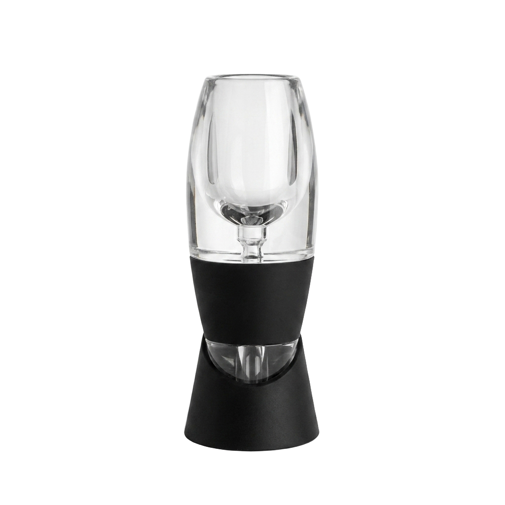 Elegant wine aerator and decanter on stand, true white background packshot