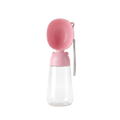 Pink portable dog travel water bottle with flip-up drinking cup on pure white background product photo