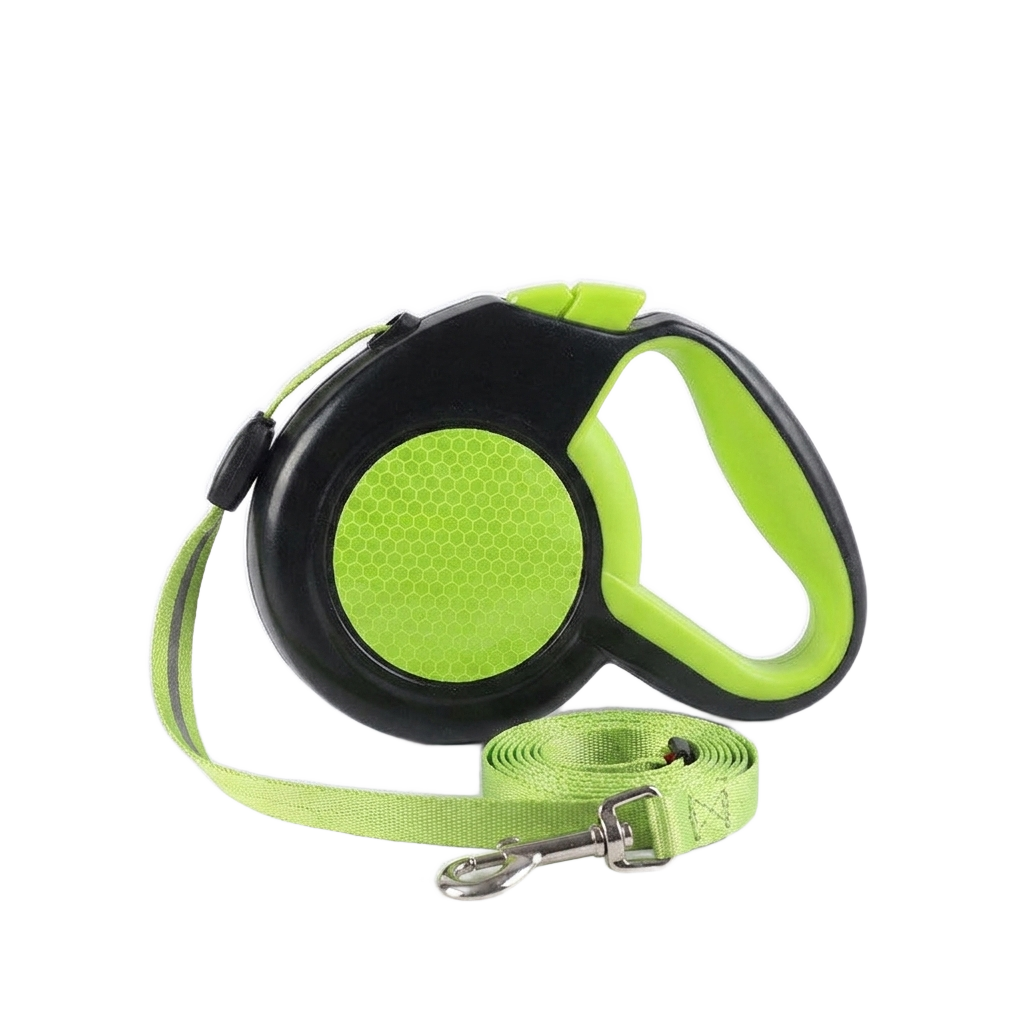 ReflectSafe retractable dog leash with reflective disc handle on pure white background product photo