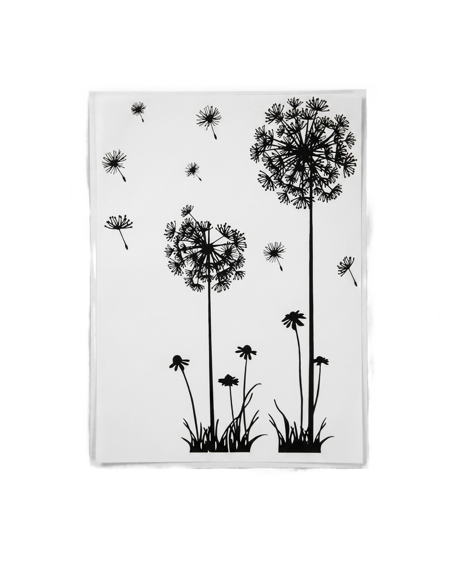 Black dandelion wall decal design, true white background