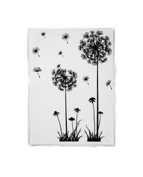 Black dandelion wall decal design, true white background