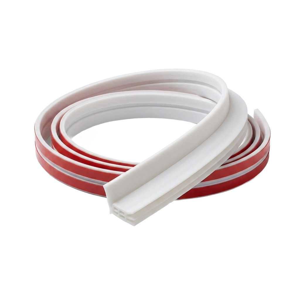 White silicone door weatherstrip coil, true white background packshot
