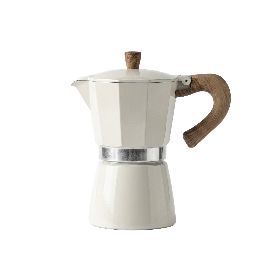 Classic Elegance Moka coffee maker in cream white on pure white background product photo