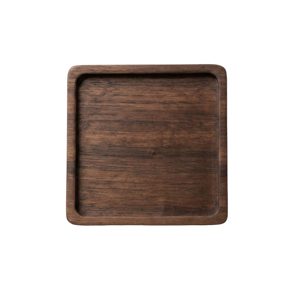 Japanese walnut art coaster, true white background packshot