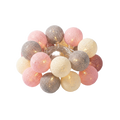 Cotton ball LED string lights coiled, true white background packshot
