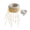 Luminous icicle LED string lights coiled with controller, true white background packshot